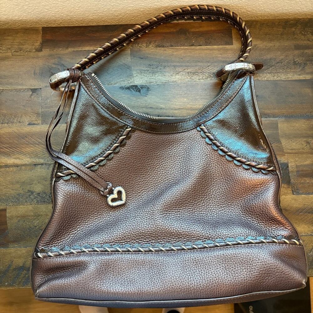 Brighton Leather Vintage Hobo Bag Satchel Large Scallop Trim Heart Charm Y2K